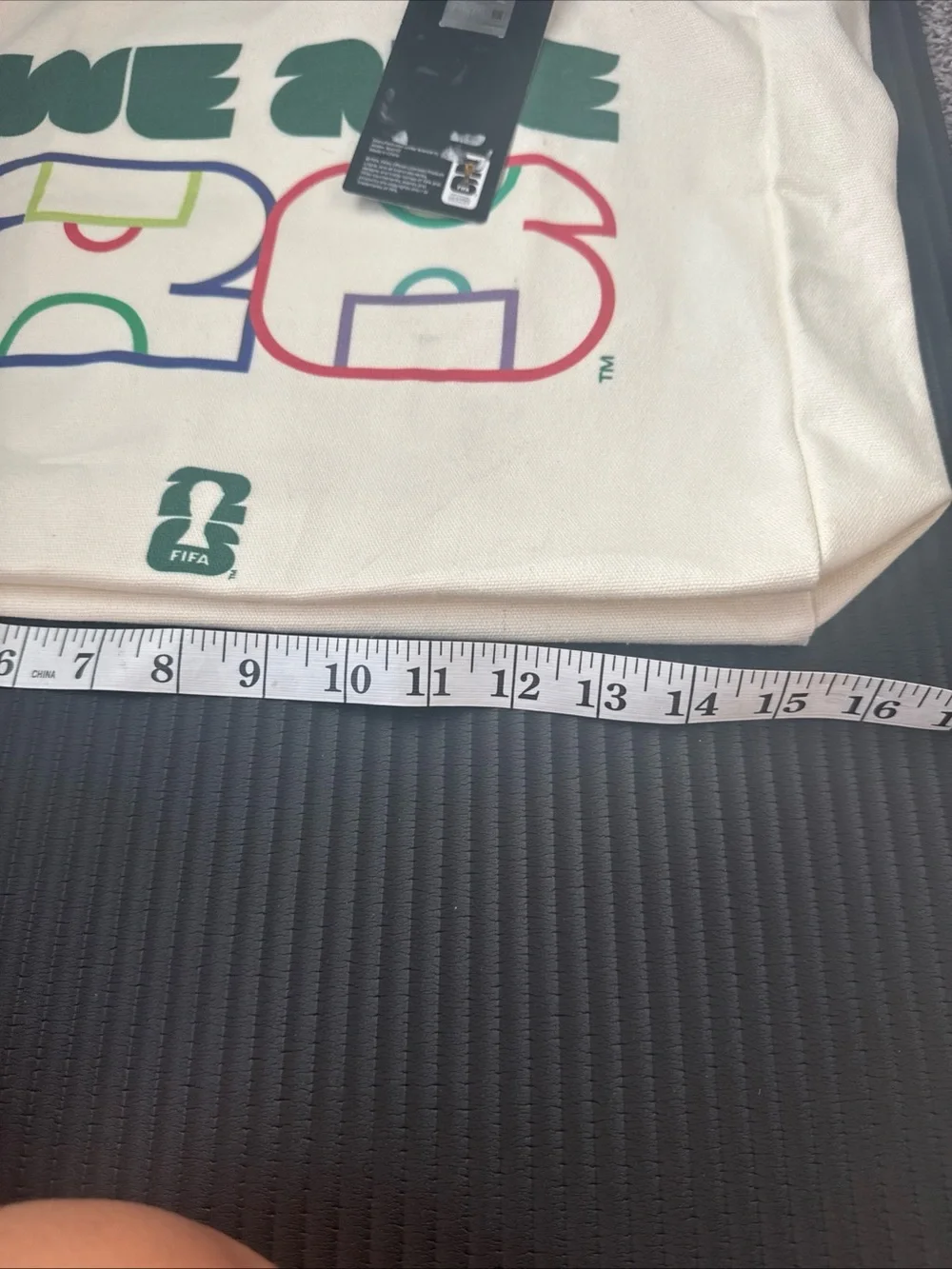 'FIFA World Cup We Are 26' Cream Canvas Tote with Green Straps